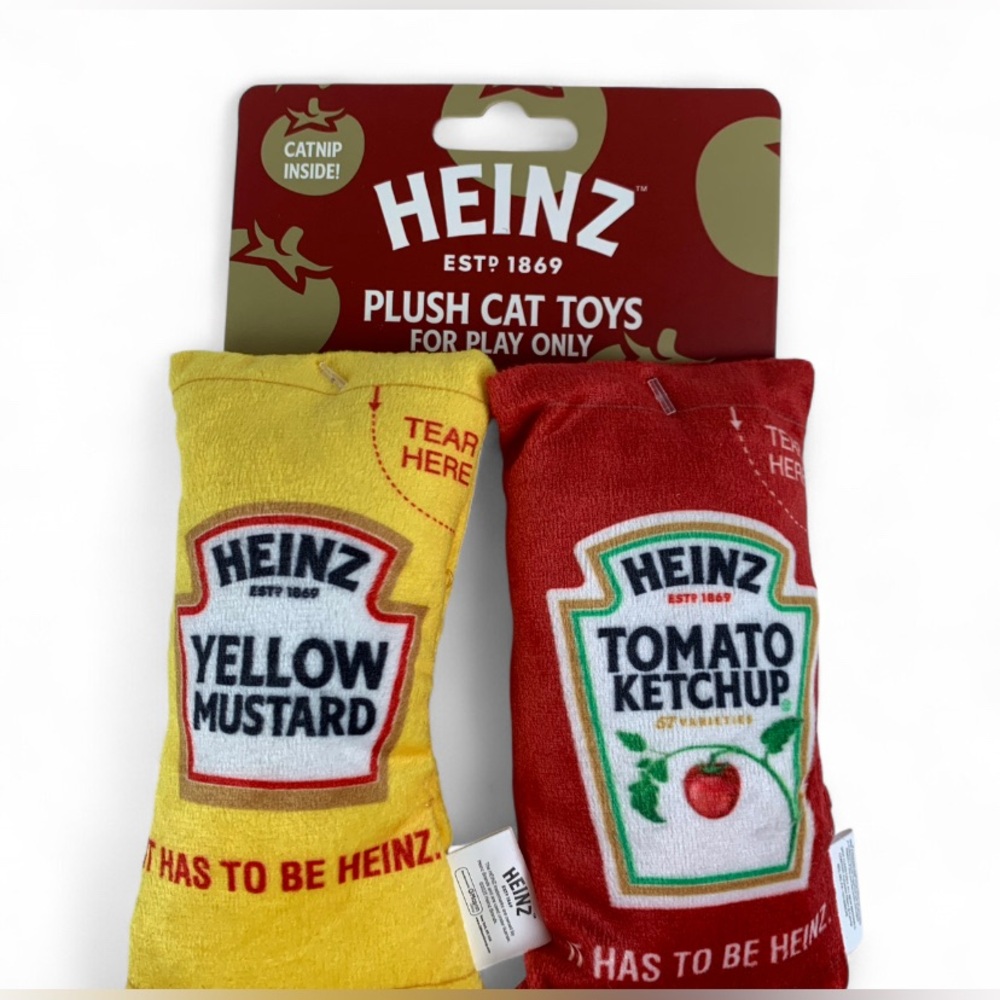 Cat Toys Heinz Tomato Ketchup Yellow Mustard Packets Plush Catnip Crinkle VC507